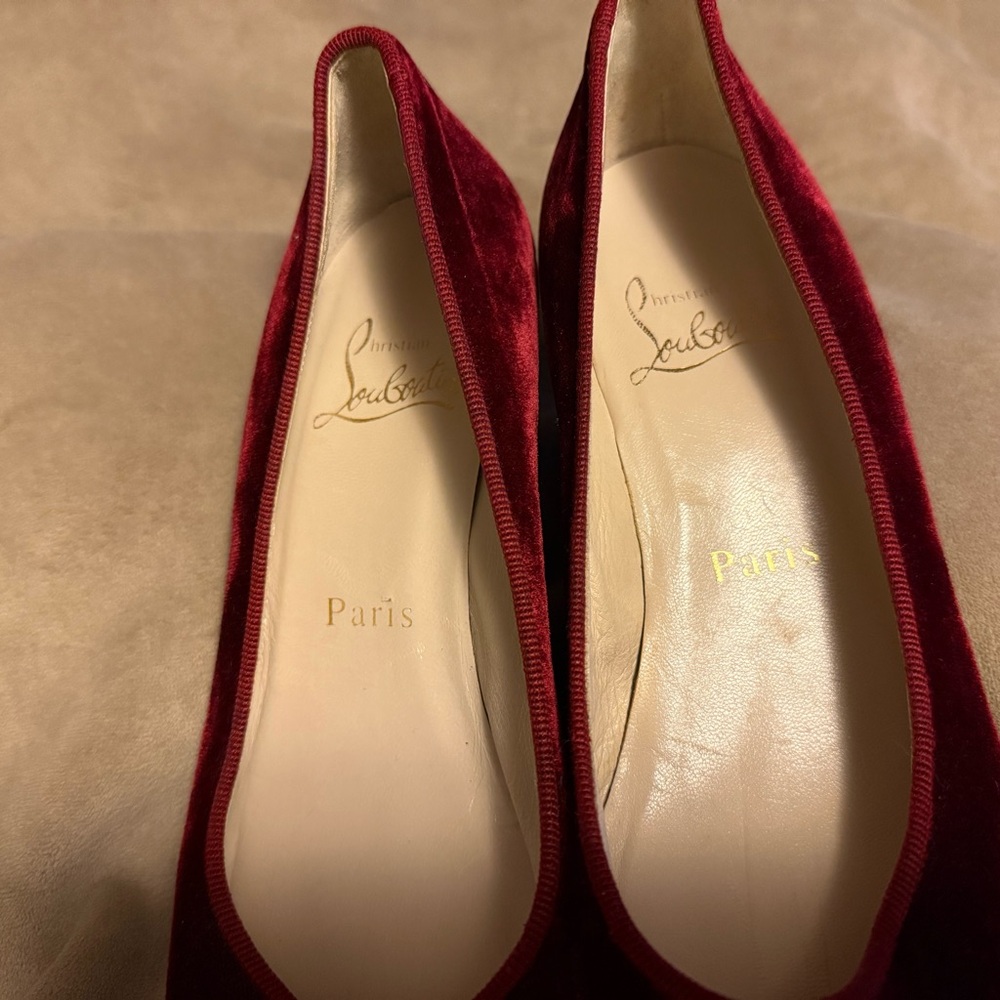 Christian Louboutin Burgundy Velvet Pointed Flats - Picture 8 of 8